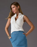 Ribbed Half Zip Up Tank Pure White