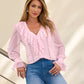 Parisian Pearl Embellished Ruffle Blouse Pink Quartz