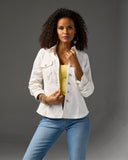 Ruched Sleeve Shaped Denim Jacket White