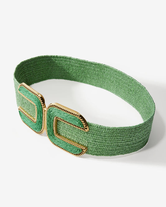Gold Hardware Raffia Elastic Belt Bottle Green