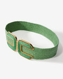 Gold Hardware Raffia Elastic Belt Bottle Green