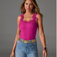 Ribbed Lace Applique Knit Tank Raspberry Rose
