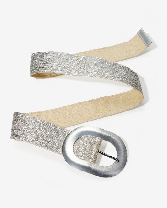 Metallic Coated Raffia Stretch Belt Silver