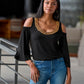 So Chic Cold Shoulder Heat Seal Chain Blouson Top Black