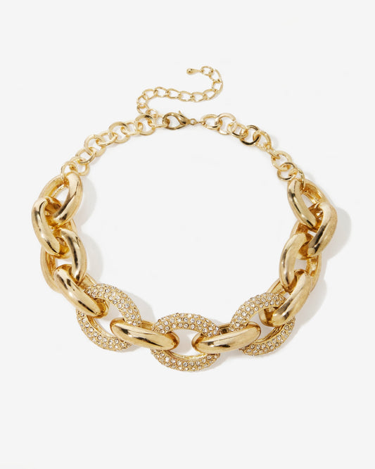 Gold & Sparkling Crystals Chain Link Necklace Gold/Gold