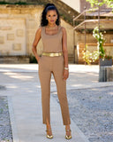 Newport Modern Slim Straight Leg Slit Front Trouser Pant Camel