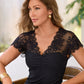 Delicate Lace and Slink Rib  Knit Top Proper Black