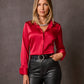 Sophia Button-Up Charmeuse Blouse Tomato Red