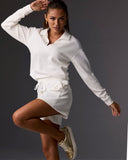 Luxe Lounge Collared Long Sleeve Sweatshirt Off White
