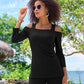 Beyond Travel Cold Shoulder Three Quarter Sleeve Top Jet Black