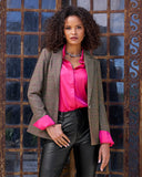Plaid Single Button Blazer Black Multi