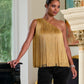 One Shoulder Fringe Top Gold