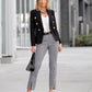 Newport Modern Slim Straight Leg Slit-Front Printed Trouser Pant Black/White