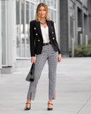 Newport Modern Slim Straight Leg Slit-Front Printed Trouser Pant Black/White
