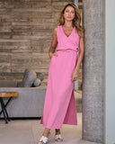 Luxe Lounge V-Neck Blouson Maxi Dress Rosebloom
