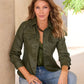 Coated Denim Ruched Sleeve Jacket Olive Night