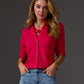 Ruched Sleeve Button Up Shirt True Red