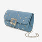 Denim Rhinestone Clutch Blue Denim