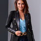 Leather Detailed Modern Double-Breasted Blazer Black
