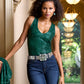 Sequin V Neck Top Deep Emerald
