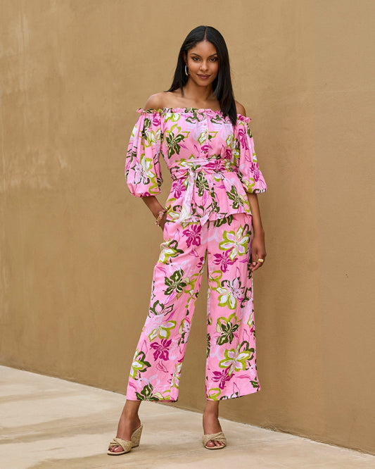 Malibu Linen Cropped Print Pant Painted Poppies