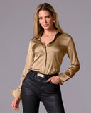 Sophia Button-Up Charmeuse Blouse Champagne
