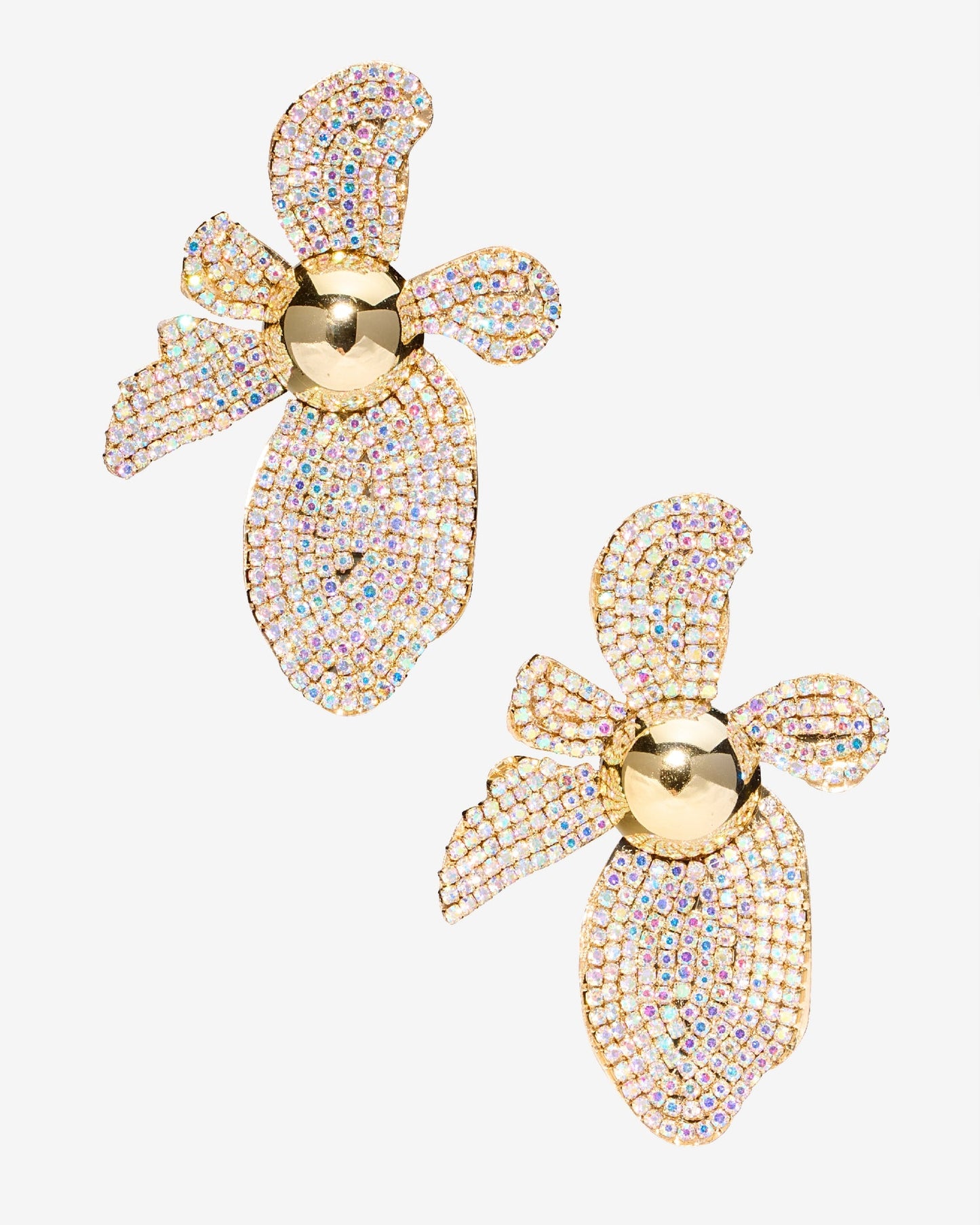 Rhinestone Flower Earring Gold