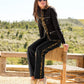 Chic Zippered Printed Trim Sport Coordinate Set Cheetah Spots