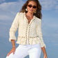 Pearl Trim Tweed Ruffle Detail Jacket Off White