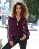 So Chic Chiffon Sleeve Surplice Top Potent Purple