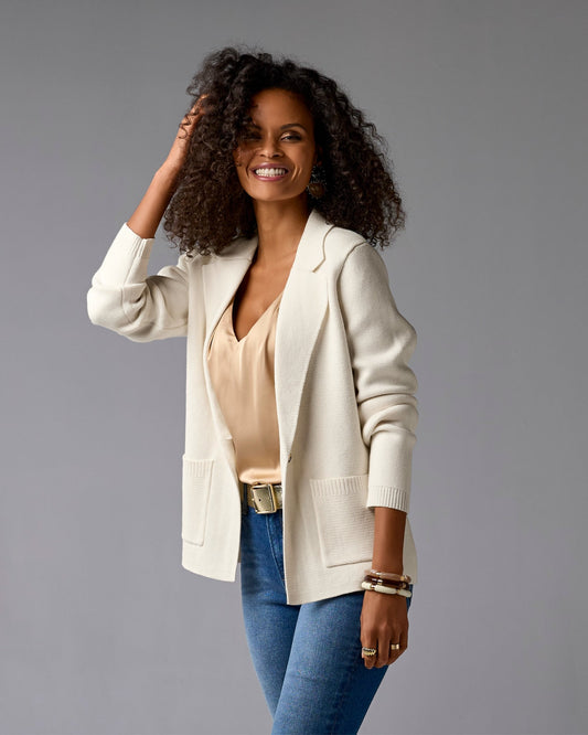 Single Button Sweater Blazer Off White