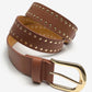 Gold Border Studded Belt Cognac Leather