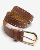 Gold Border Studded Belt Cognac Leather