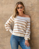 Lightweight Print Slouchy Sweater Tan/Off White