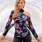 So Chic Exploded Garden Ruched Slouchy Knit Top Black multi