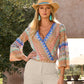 Multi-Color Surplice Flare Sleeve Top Multi