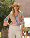 Multi-Color Surplice Flare Sleeve Top Multi