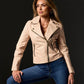 Genuine Leather Zip Detail Moto Jacket Bone