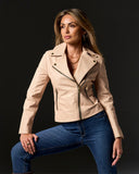 Genuine Leather Zip Detail Moto Jacket Bone