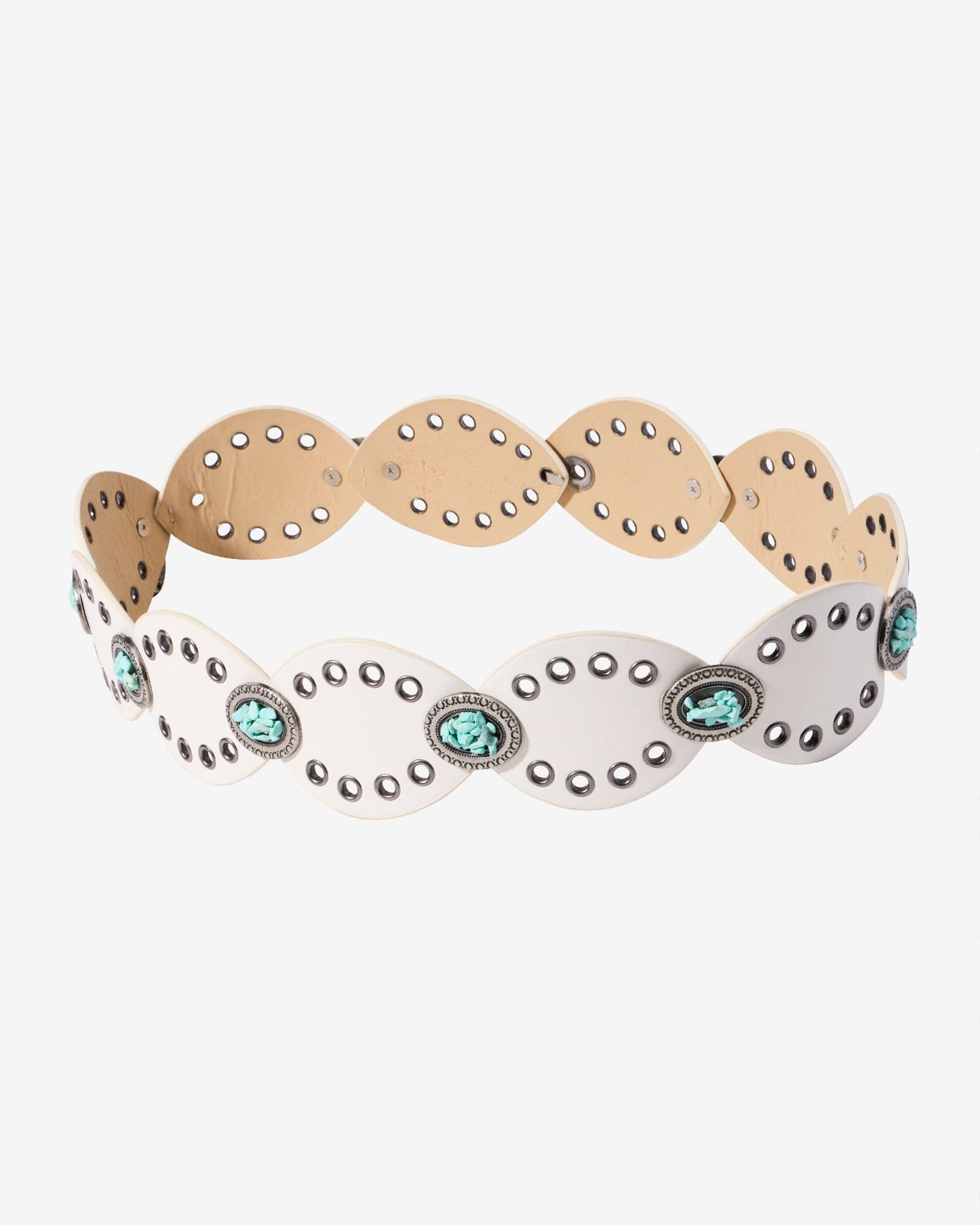 Turquoise Grommet Leather Waist Belt Off White