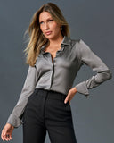 Sophia Button-Up Charmeuse Blouse Ash
