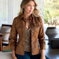 Coated Denim Ruched Sleeve Jacket Bronze