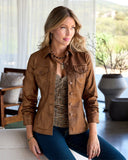 Coated Denim Ruched Sleeve Jacket Bronze