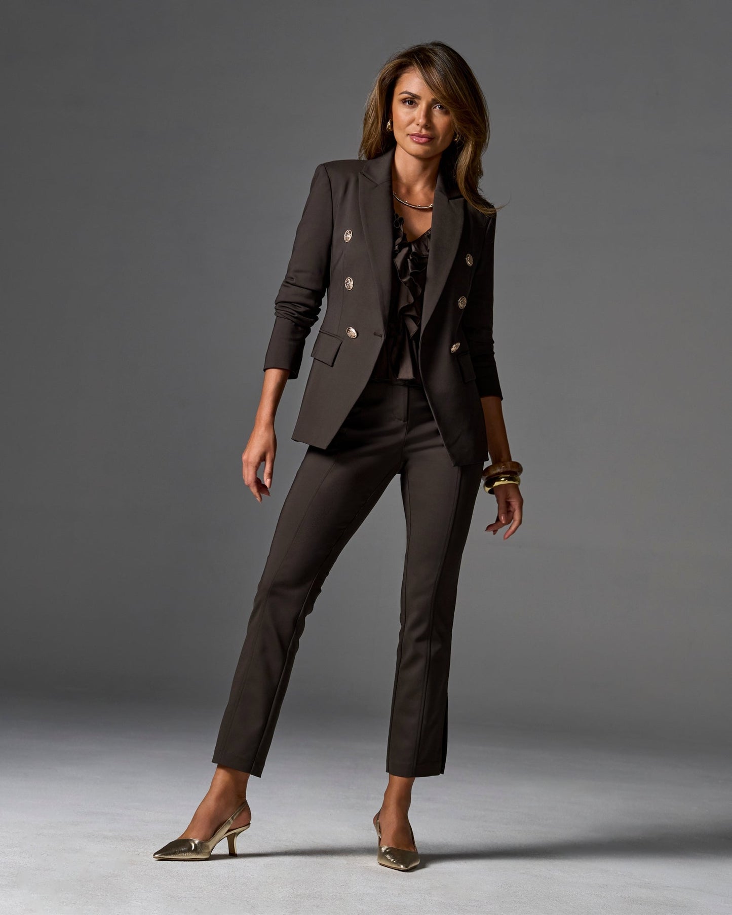 Newport Modern Slim Straight Side Slit Trouser Pant Chocolate Torte