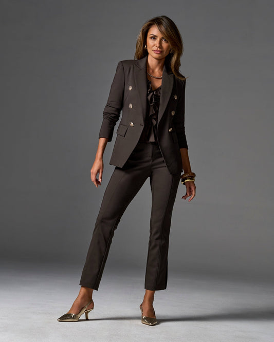Newport Modern Slim Straight Side Slit Trouser Pant Chocolate Torte