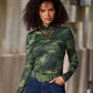 So Chic City Camo Printed Turtleneck Top Green/Black