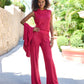 Mock Neck Rhinestone Lounge Set Bright Pink