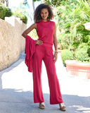 Mock Neck Rhinestone Lounge Set Bright Pink
