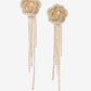 Rosette Rhinestone Fringe Earring Gold