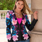 Midnight Garden Placed Print Peplum Scuba Jacket Black